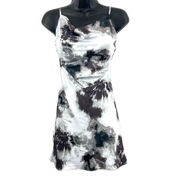 Dear Moon Cowl Neck Tie Dye Print Lined Juniors Mini Dress Sz 0 Stretchy Lined - Picture 2 of 12